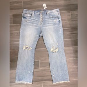 NWT Torrid Stovepipe Mid Rise Jeans Raw Hem Button Fly Distressed Size 14